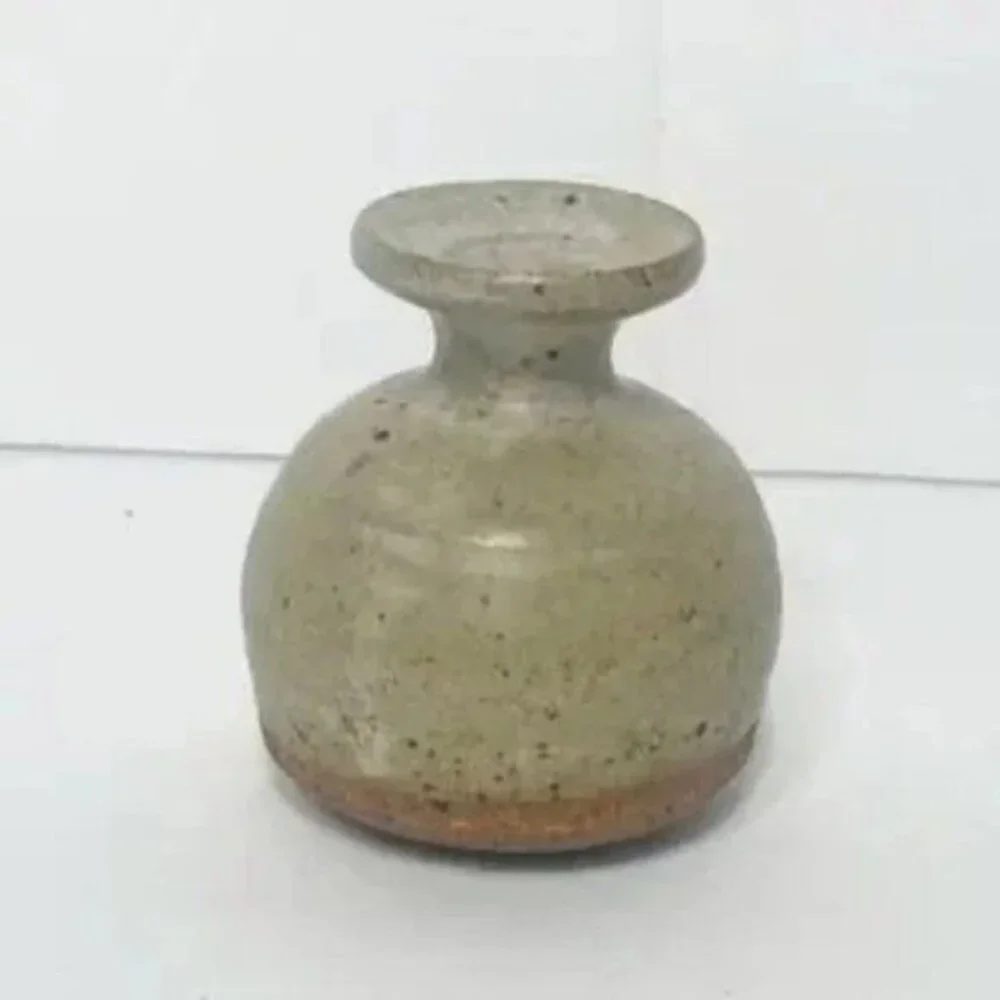 Miniature Studio Pottery Bud Vase Neutral Speckled Tan Brown Handmade Artist Sta